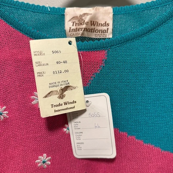 NWT Vintage 80s Odette Italian Knit Sweater Size M - Pink & Aqua Novelty Art - Picture 6 of 11
